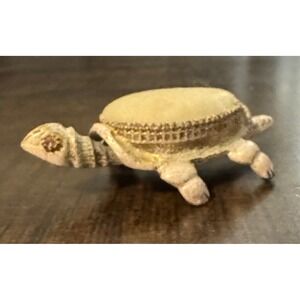 Vintage Florenza Turtle Pincushion Gold Tone Metal Rhinestone Eye Velvet Shell
